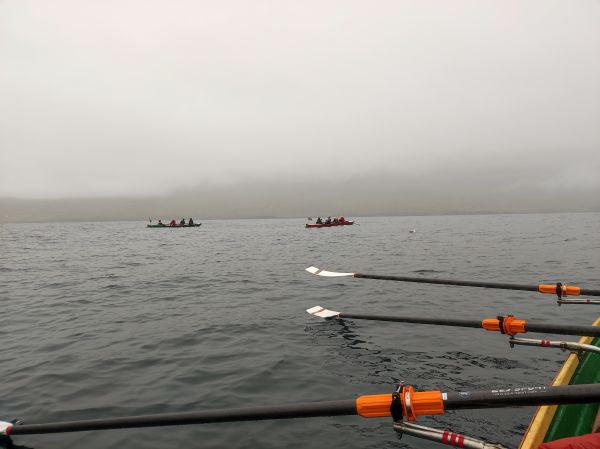 Island Nordfjord Neskaupstadur Inrigger Ruderboote in den Wolken 2022
