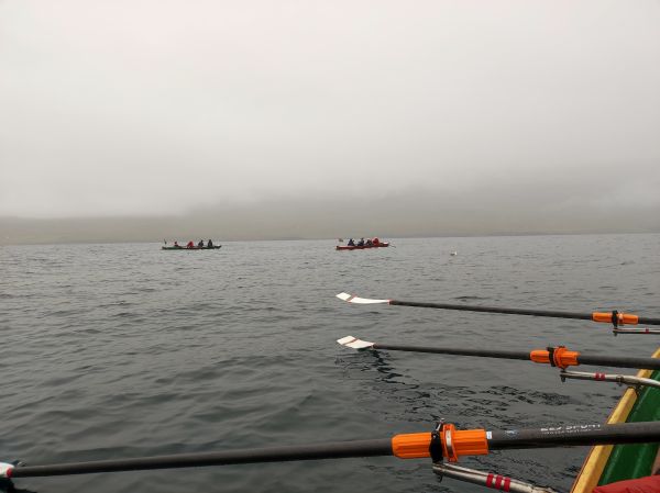 Island Nordfjord Neskaupstadur Inrigger Ruderboote in den Wolken 2022