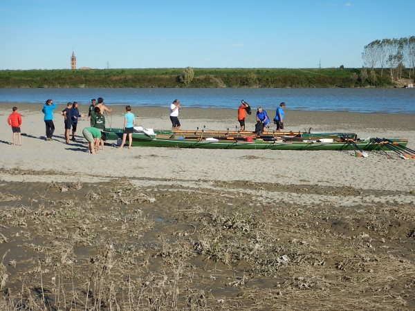 Sandbank im Po mit Ruderbooten Po 2014