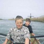 Holländischer Kanal mit Windmühle Rudereboot