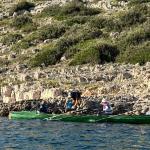 Ruderboote vor der Steilküste