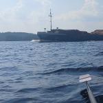 Kümo mit Holzladung auf dem Saimaa